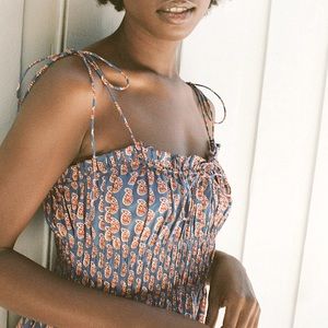 ✨🍑🪻DÔEN ‘Rhoda’ Organic Cotton Poplin Mazarin Sunrise Smocked Midi Dress XS✨